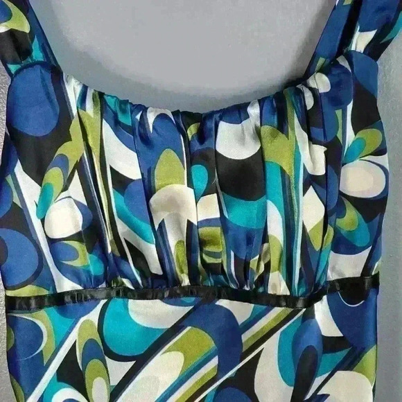Vintage Y2K BCX Satin Ruched Empire Waist Cami Tank Top sz M ~Retro Swirl~ - Picture 2 of 10